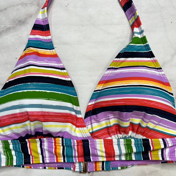 Anne Cole Painted Stripe Banded Halter Bikini Top Size D White Purple New - Picture 3 of 6